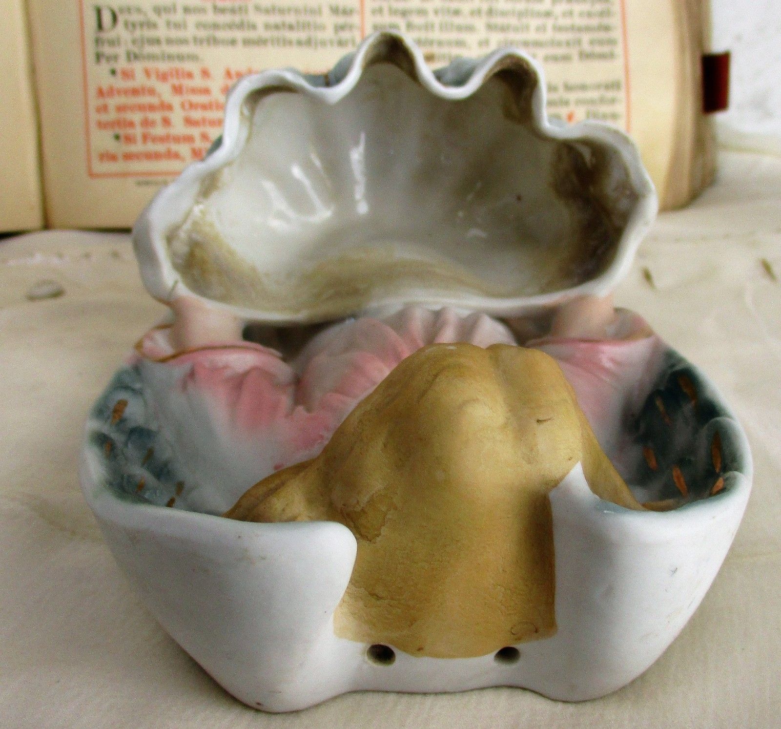 L French Holy Water Font Angel Hand Painted Bisque Gorgeous Collector Htf 8.66" photo Home Decor