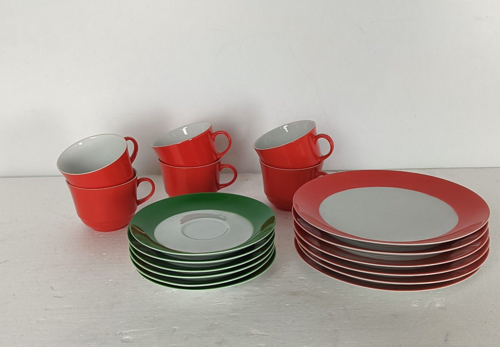Very Rare Vintage Breakfast Set Green Red Bavaria Wunsiedel Germany 18 Pcs photo Home Decor