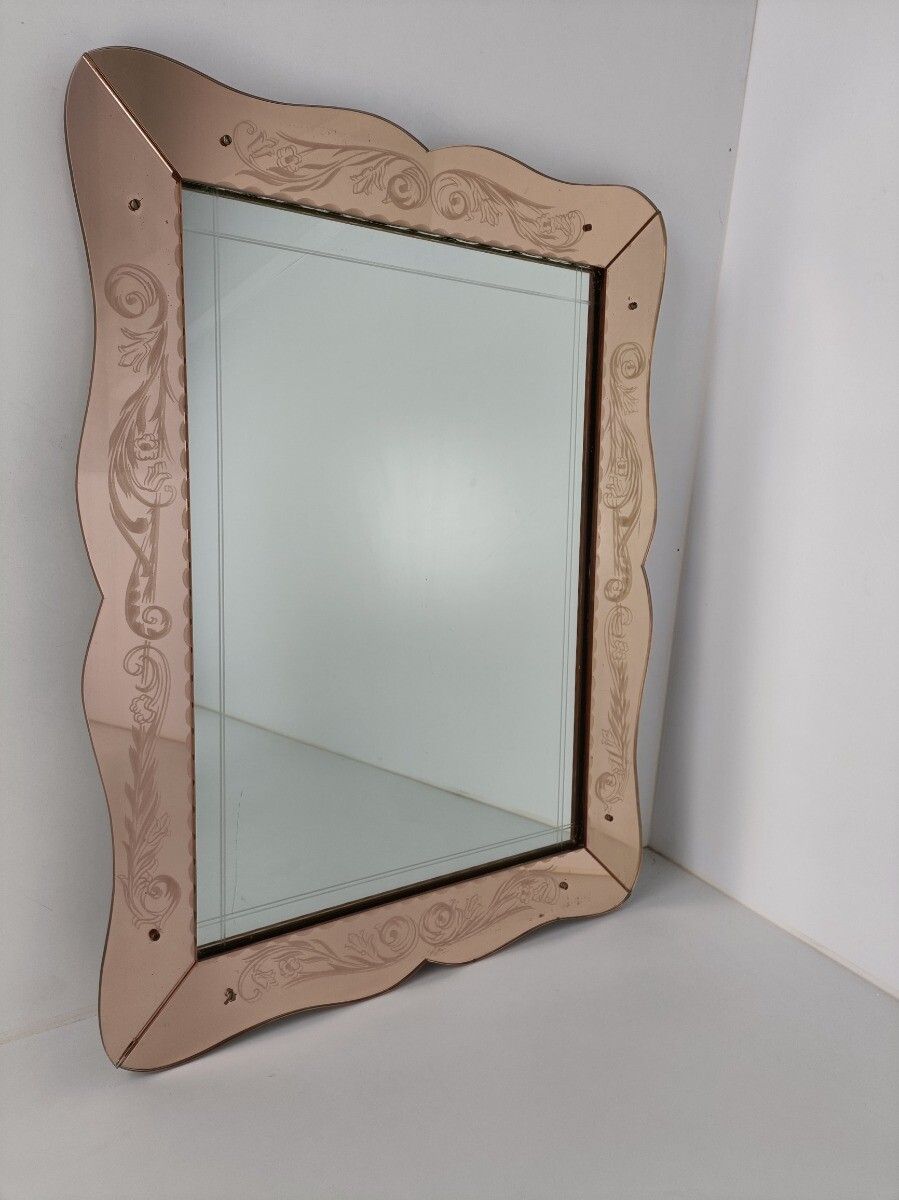 Large Art Deco Nouveau Wall Hanging Ornate Mirror Pink Clear Glass Dresser Vanit photo furniture