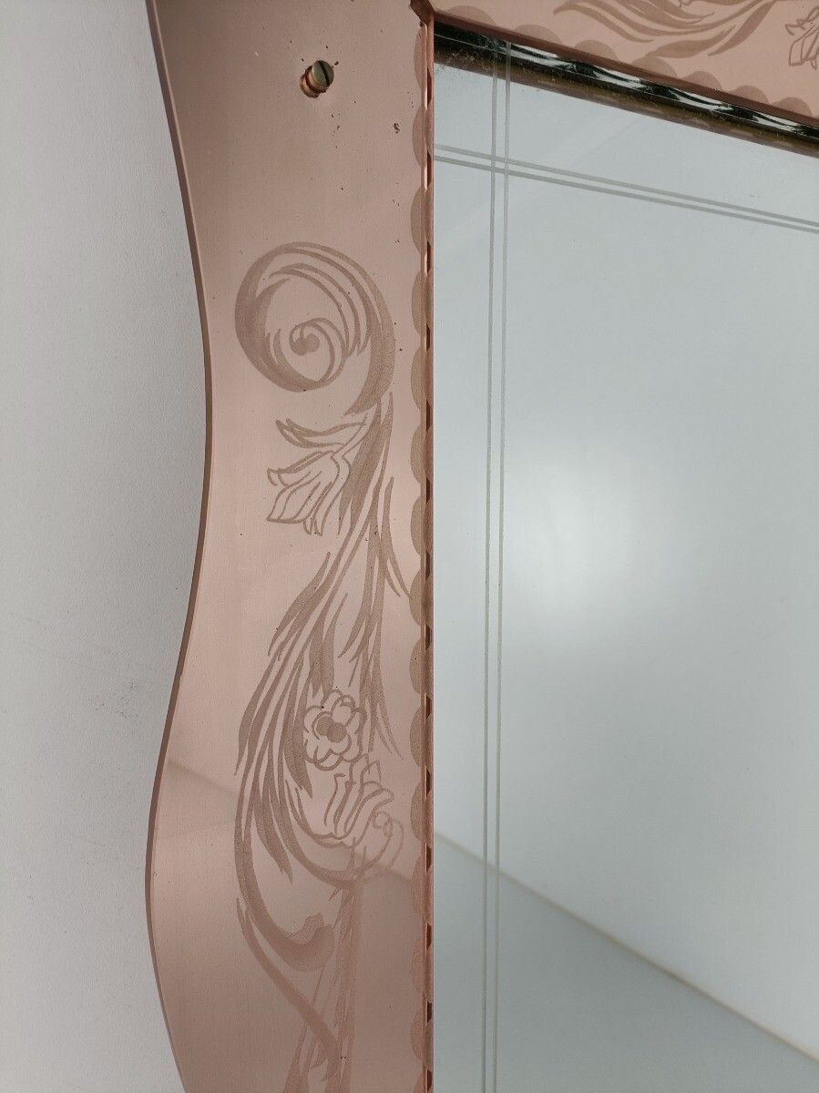 Large Art Deco Nouveau Wall Hanging Ornate Mirror Pink Clear Glass Dresser Vanit photo Home Decor