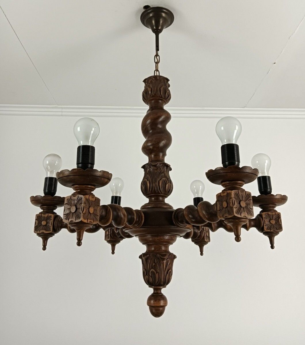 Barley Twist Twisted Wood Chandelier 6 Lights Arm Vintage Beautiful Farmhouse Ba photo 567.0