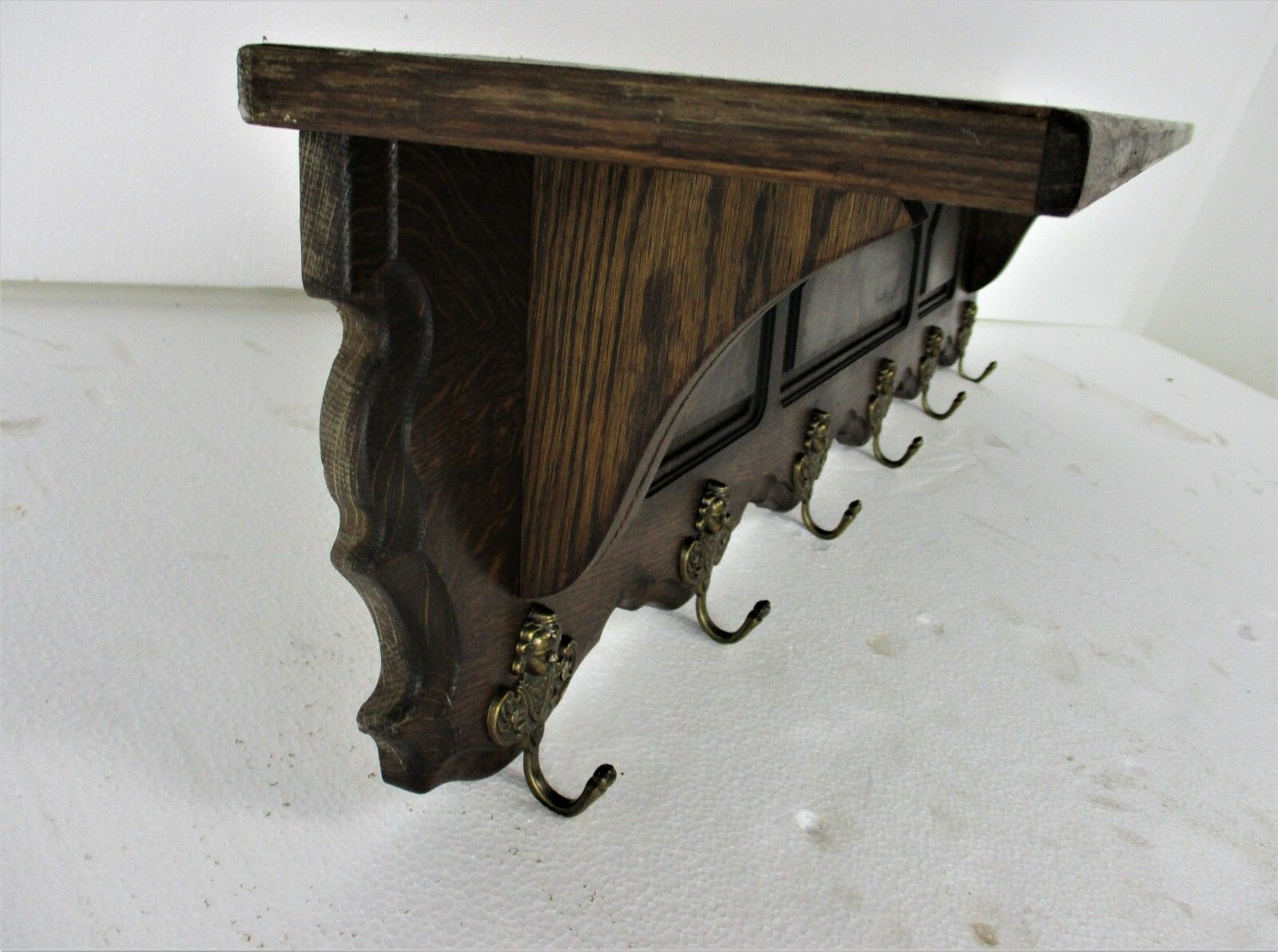 Xl Hand Carved Wood Oak Coat Hat Kitchen Hallway Rack Antique Gorgeous photo buy