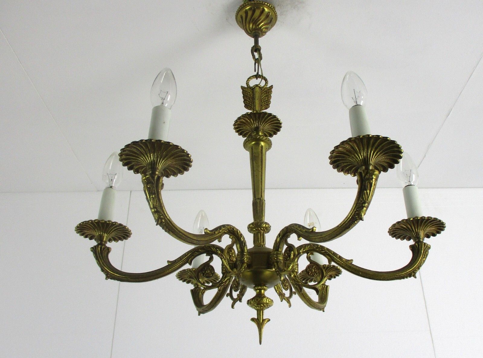Impressive Chandelier Bronze 6 Lights Arm Ornate  Hollywood Regency Empire Style photo buy