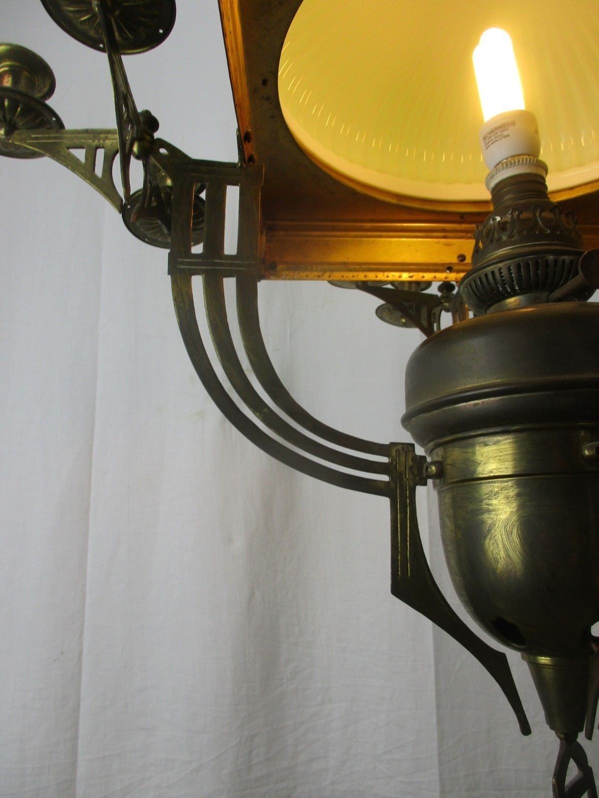 2972.0 Impressive Chandelier Arts & Crafts Bauhaus Art Deco Brass Yellow Opaline Shade photo