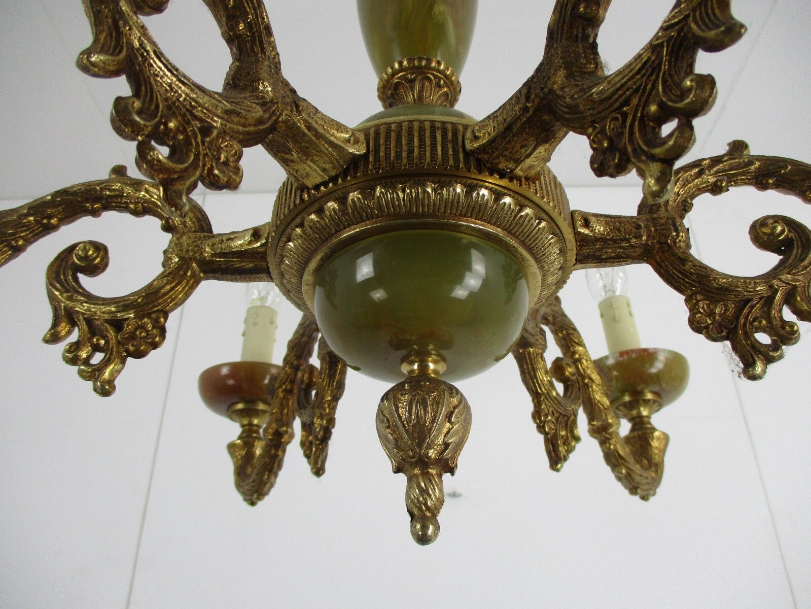 Chandelier 6 Arms Lights Hollywood Regency Brass Faux Marble Spider Chandelier photo buy