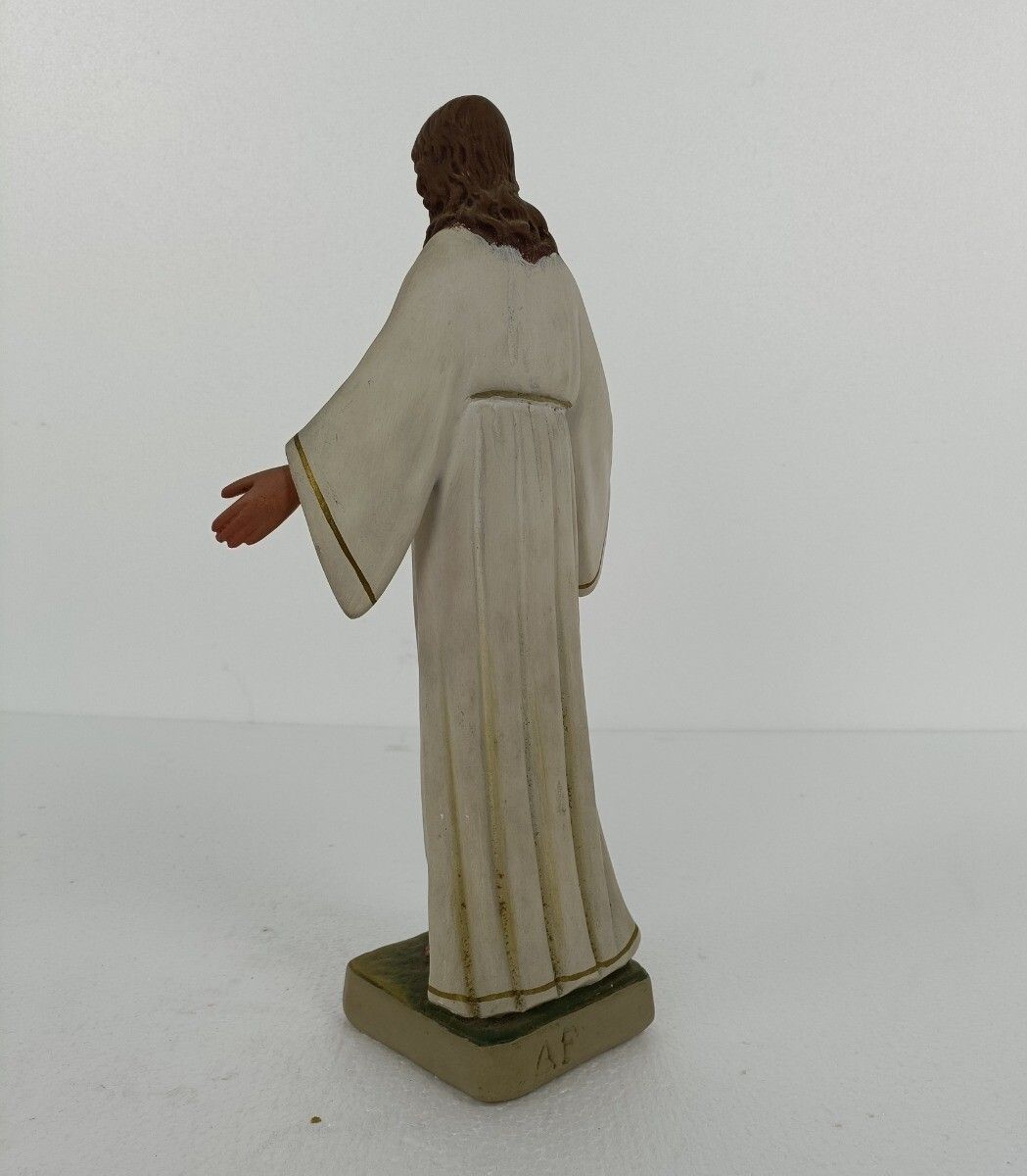 Large Statue Jesus Christ Sacred Heart Open Arms Polychrome French Venez Chez Mo photo 263.0
