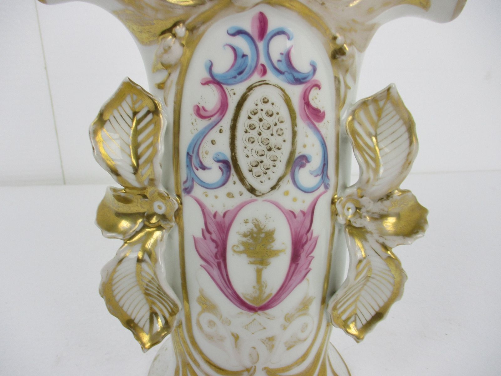 Xl Antique French Vieux Paris Porcelain Fan Flair Bridal Vase Gold Gilded photo furniture
