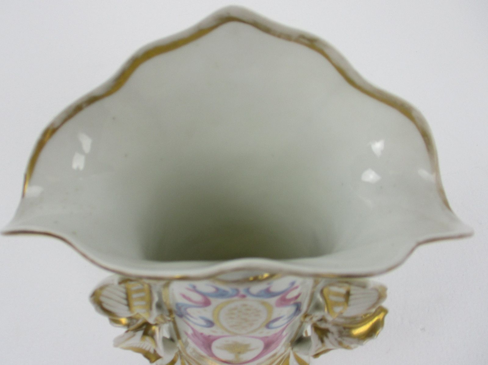 Xl Antique French Vieux Paris Porcelain Fan Flair Bridal Vase Gold Gilded photo vinterior
