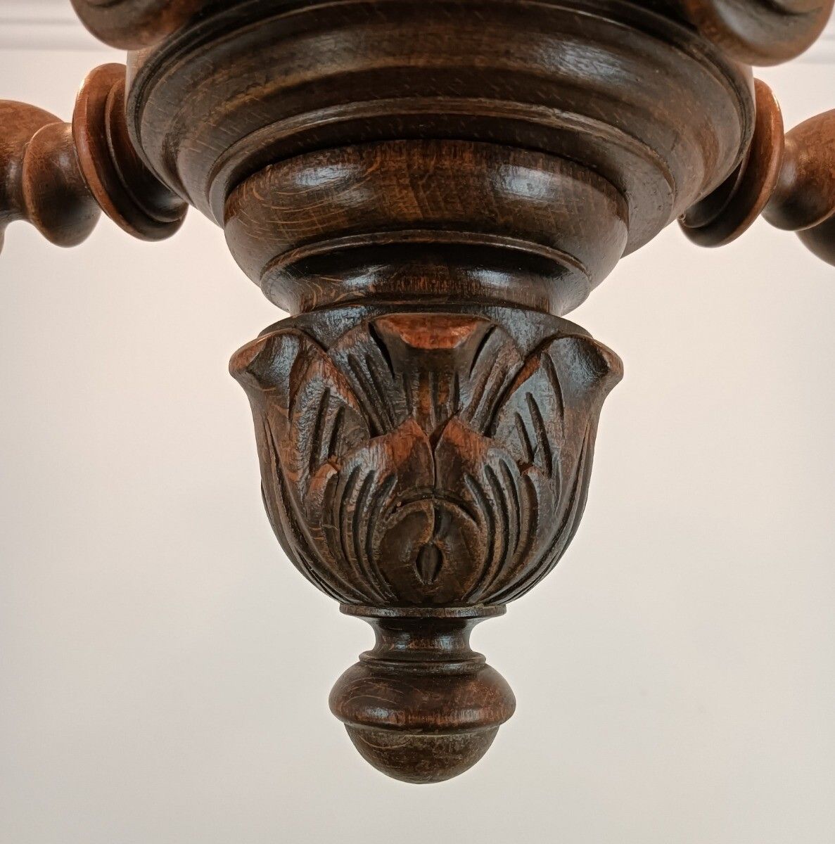 photo for sale Barley Twist Wooden Wood Chandelier Ornate 5 Lights Small Vintage Barn Style