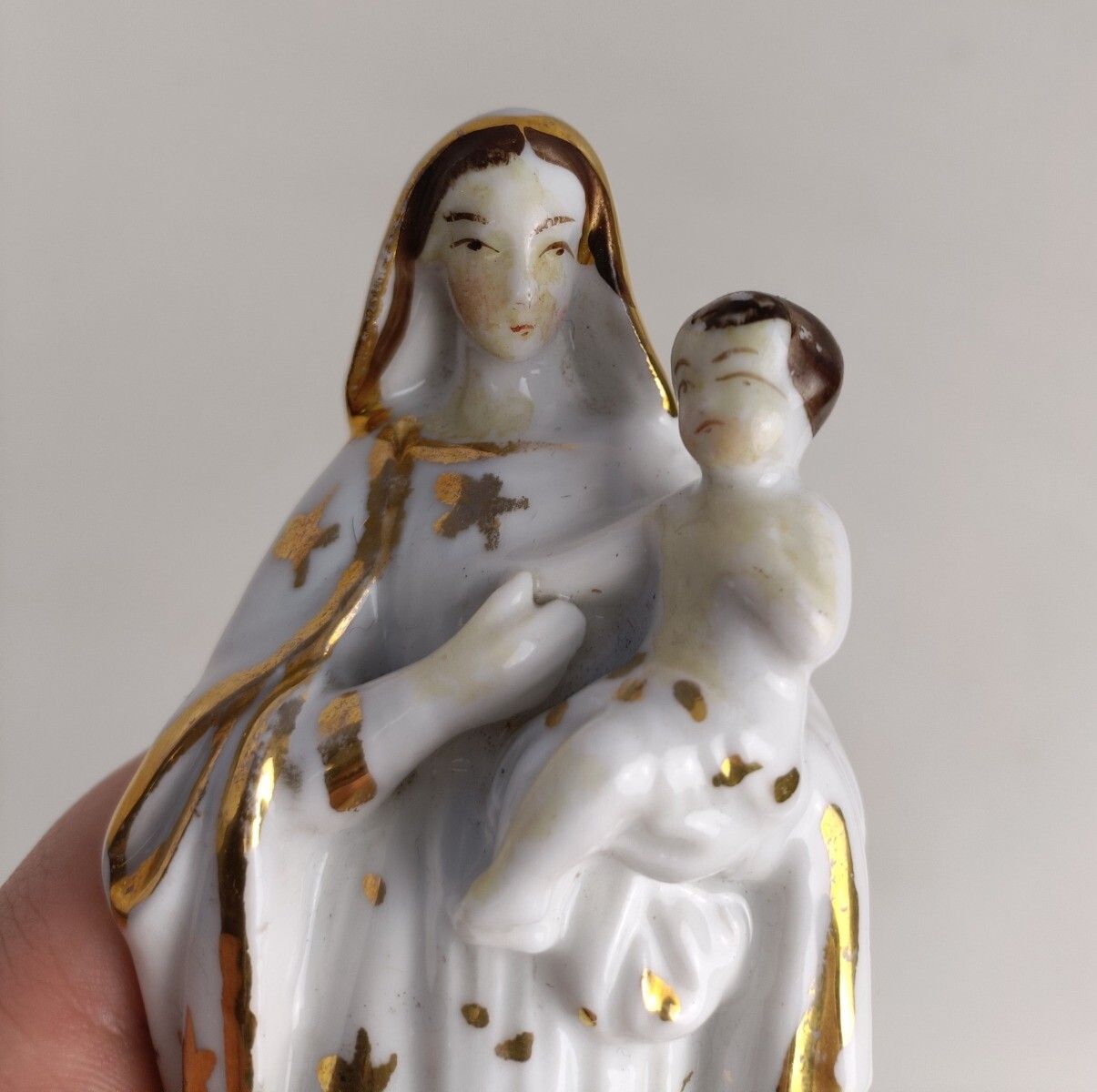 Antique 1900 Vieux Paris Porcelain Bisque Statue Virgin Mary Madonna Infant Jesu photo furniture