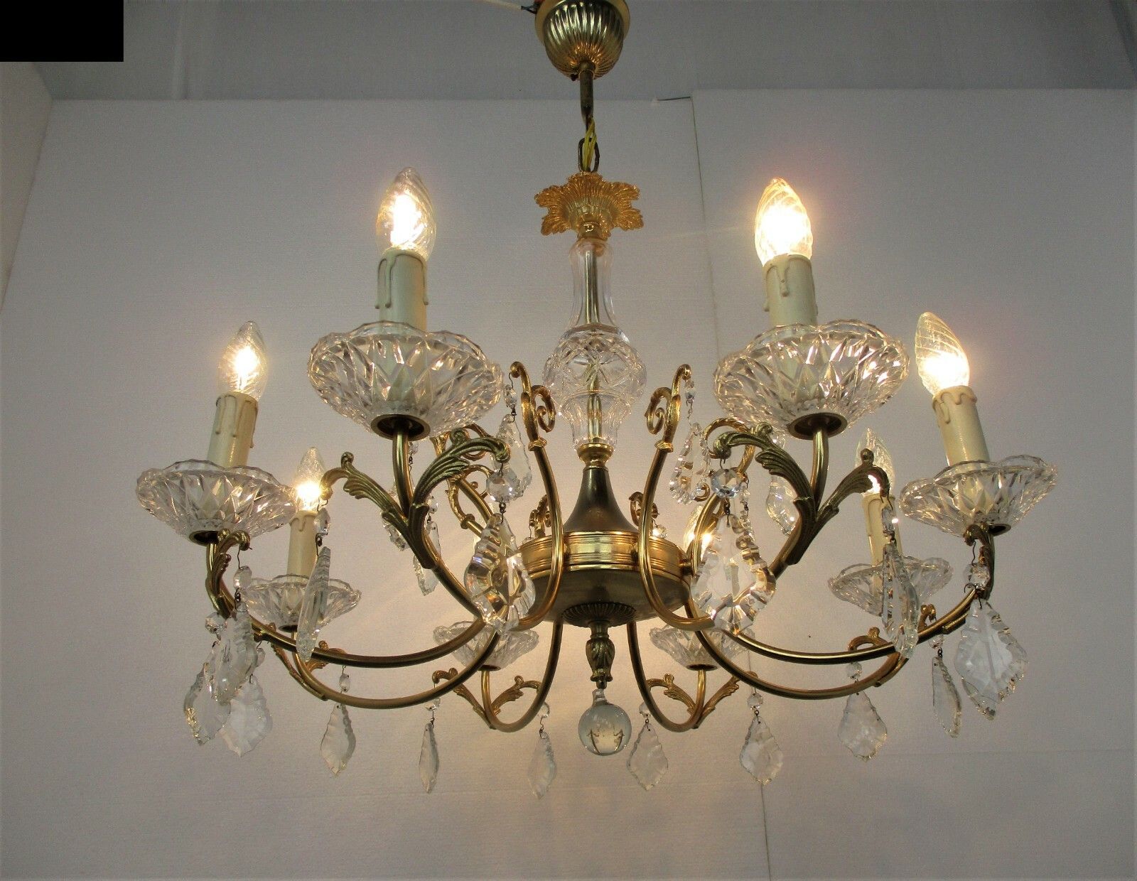 Gorgeous Chandelier 8 Arms Lights Brass Prisms Hollywood Regency Marie Therese photo for sale