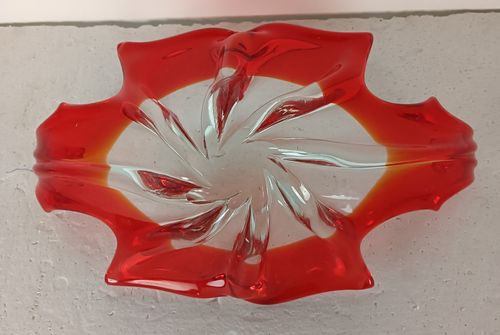 Red Clear Murano Italian Art Glass Centerpiece Dish  Bowl Mid Century Vintage photo vintage