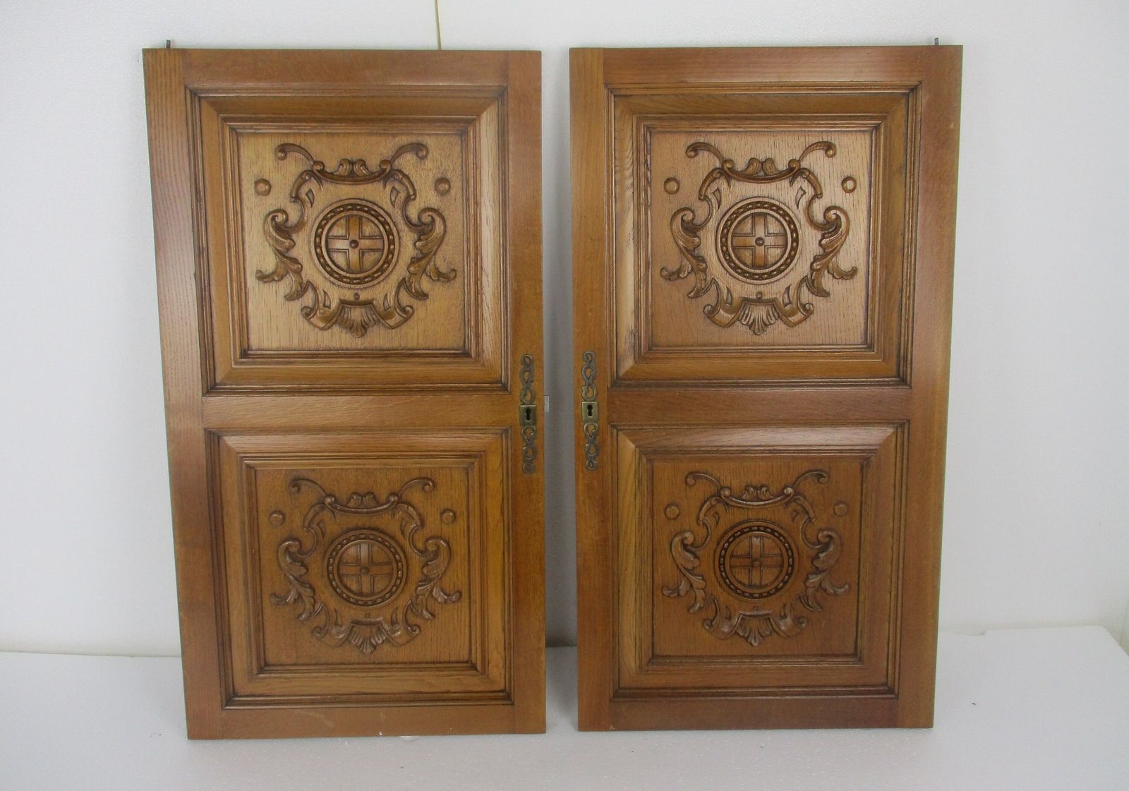 Pair  Hand Carved Wooden  Door Panels Reclaimed Architectural Medieval Style photo furniture