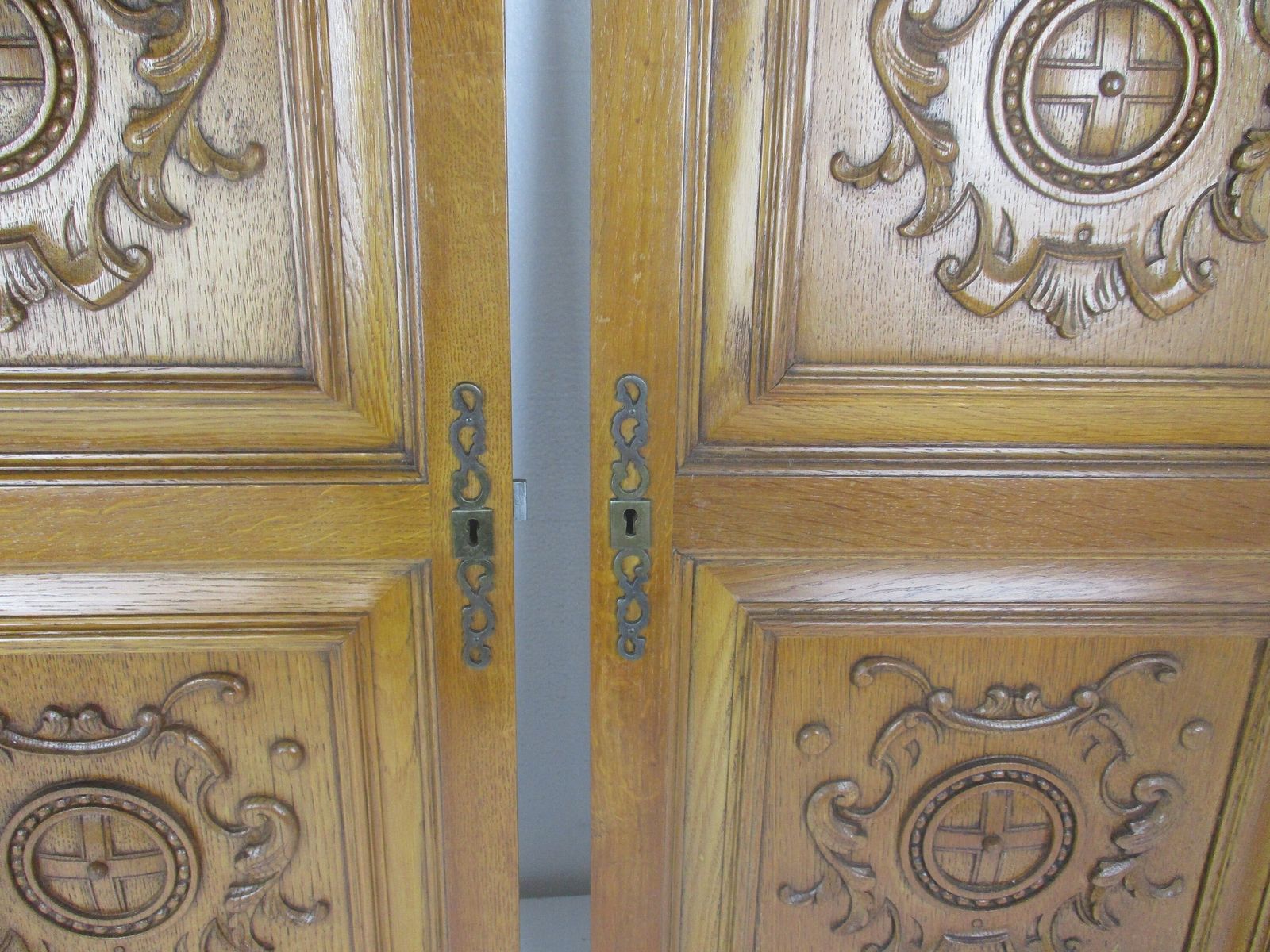 Pair  Hand Carved Wooden  Door Panels Reclaimed Architectural Medieval Style photo for sale