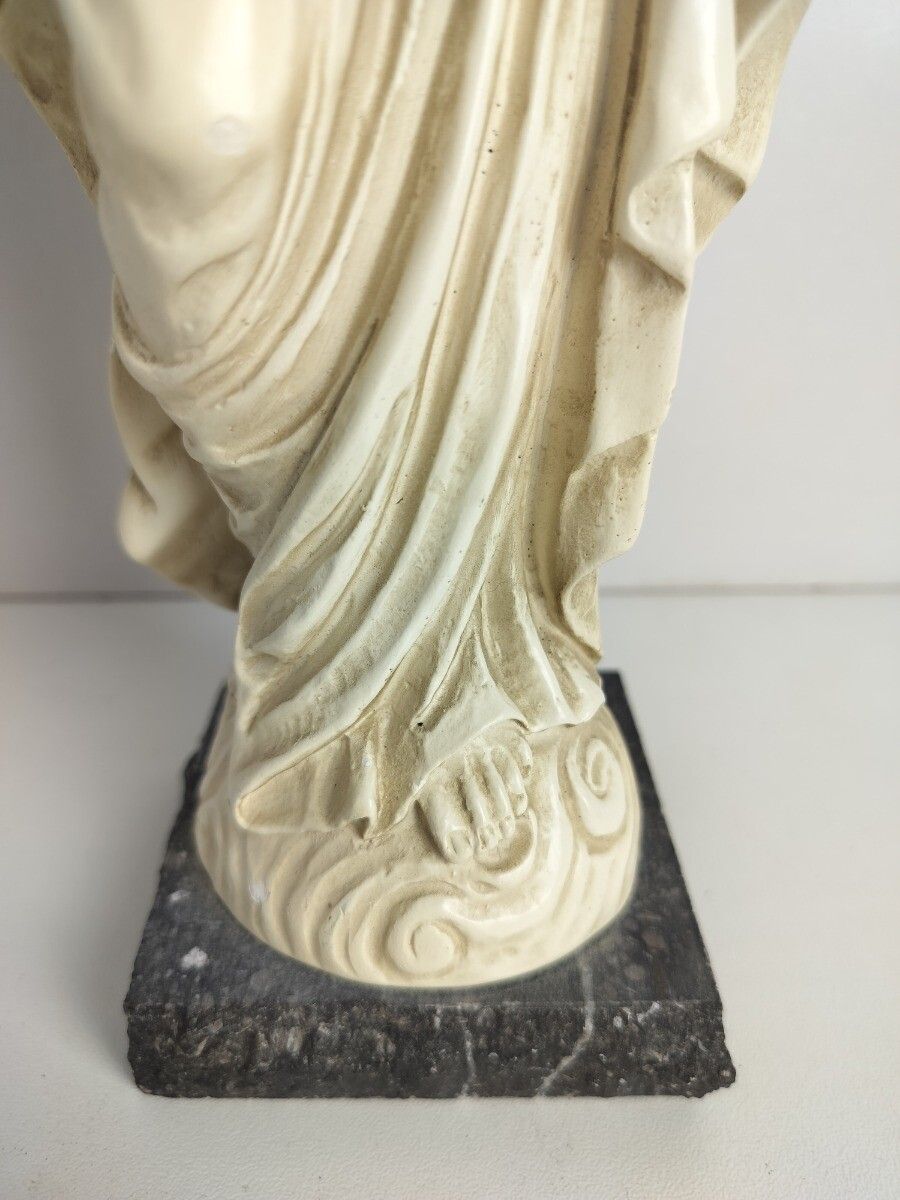 Plaster Statue Madonna With Infant Jesus Virgin Mary On Granite Base Signed A.S. photo for sale