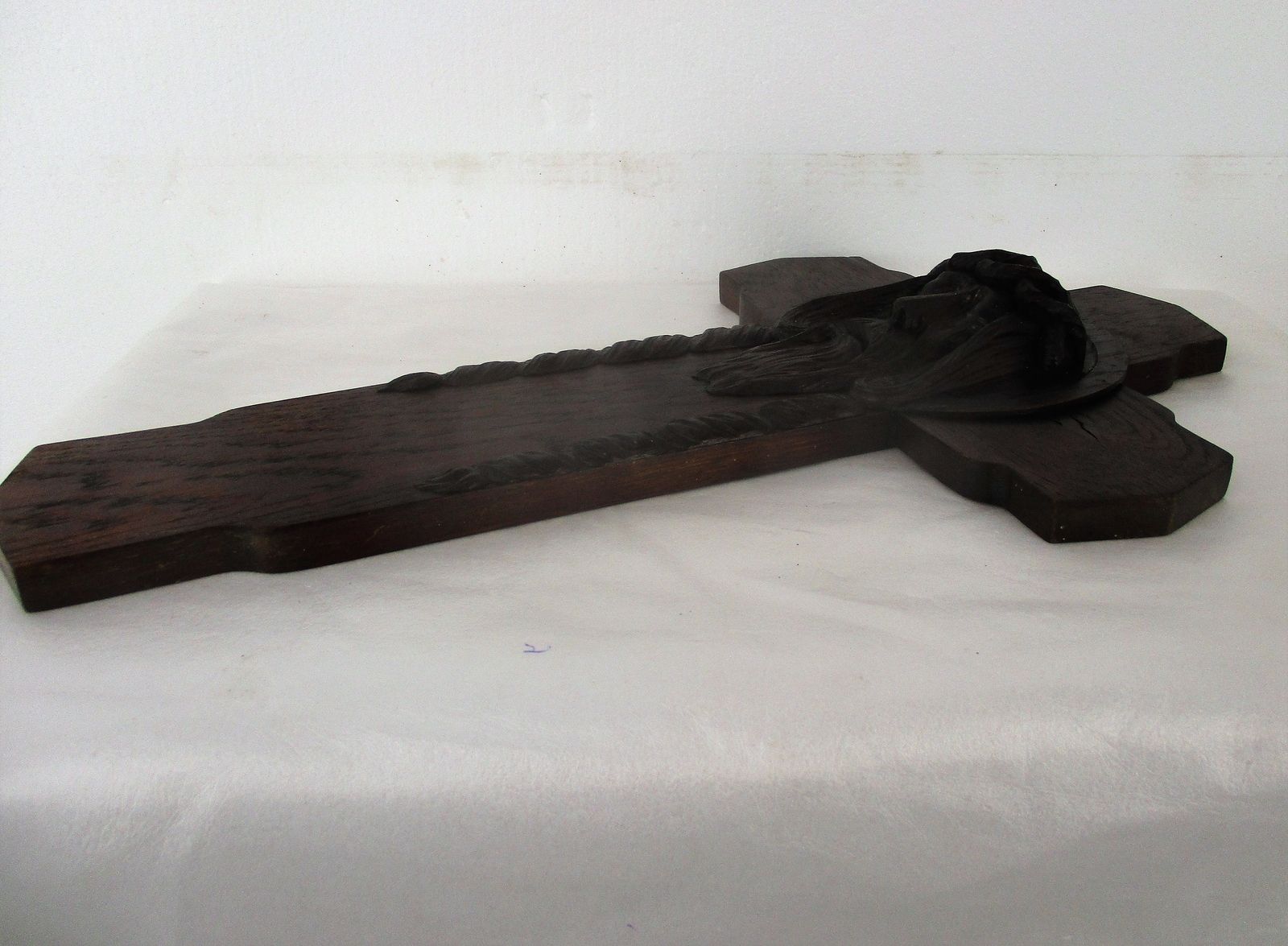 Large Hand Carved Wood Art Jesus Christ Head Of Thorns Sculpture Crucifix Oak Go photo vinterior