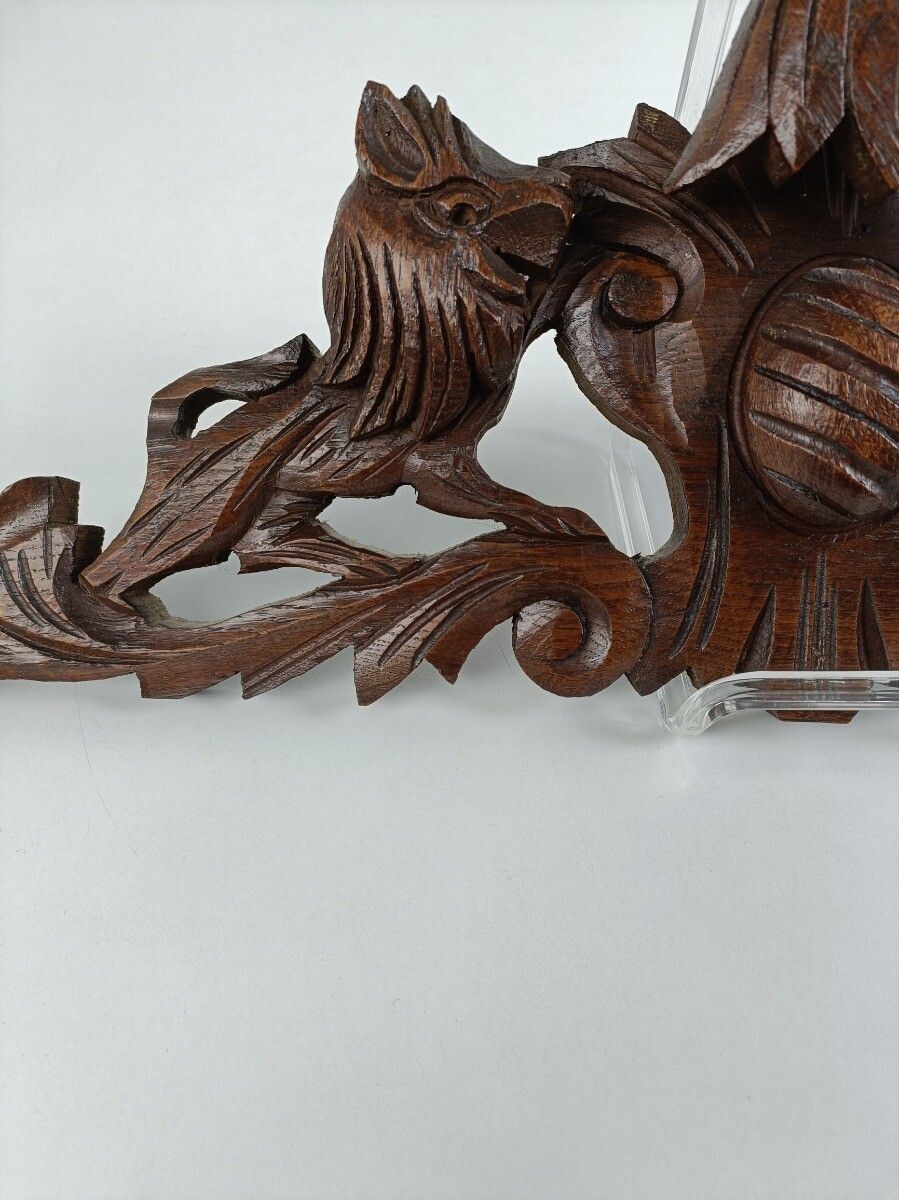 Hand Carved Ornate Antique Pediment Over Door Wood Animals Foxes Reclaimed Archi photo vinterior