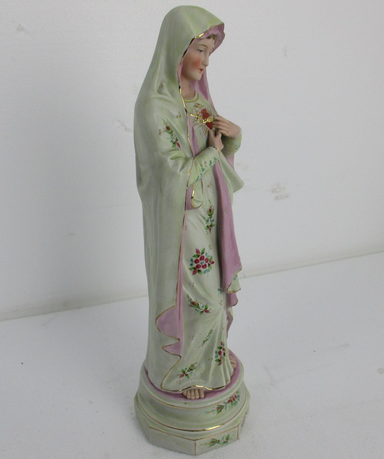 Antique Porcelain Bisque Statue Virgin Mary Our Lady Madonna Holy Heart Gorgeous photo 223.0