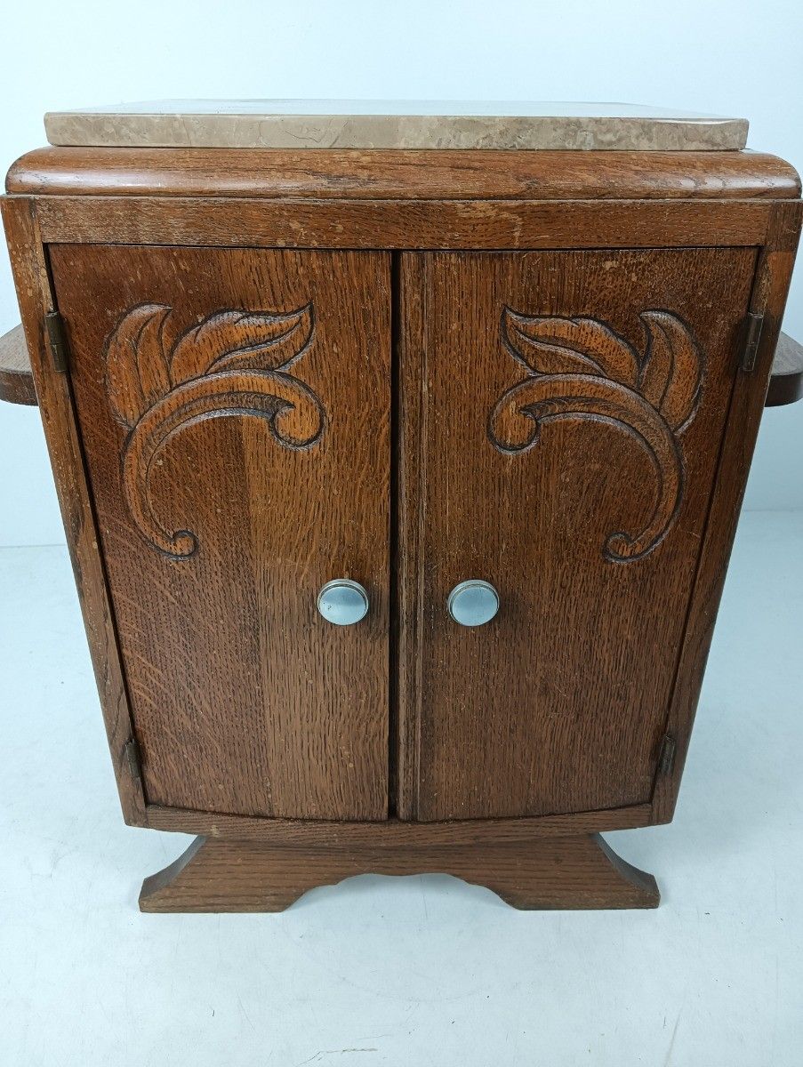 Art Deco Antique Nightstand End Table Wood Marble Top Cabinet Stylish Barn Style photo for sale