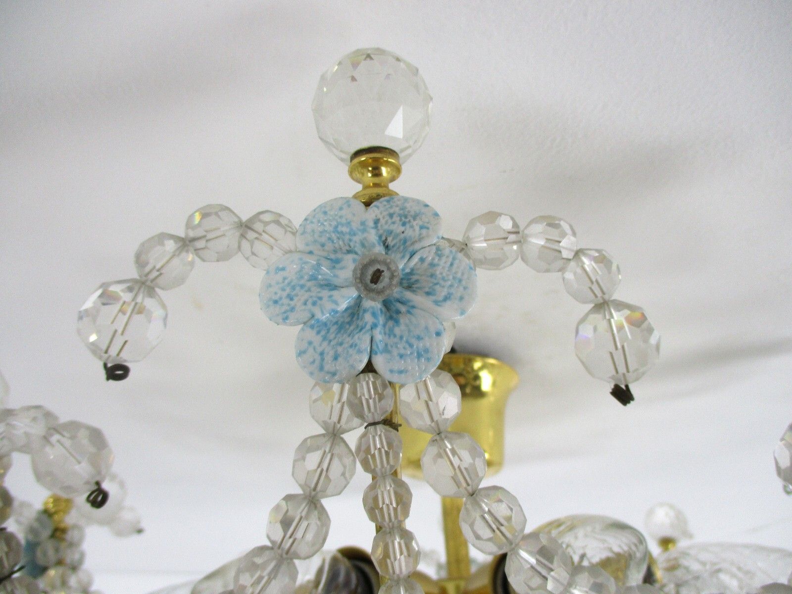 Italian Plafonière Fixture Lamp Crystal Prisms Murano Art Glass Flowers 8 Lights photo vinterior