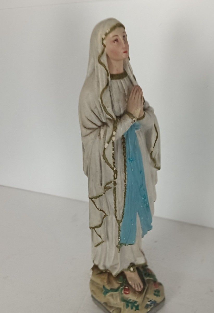Plaster Vintage Statue Our Lady Of Lourdes Madonna France French Heavy photo for sale