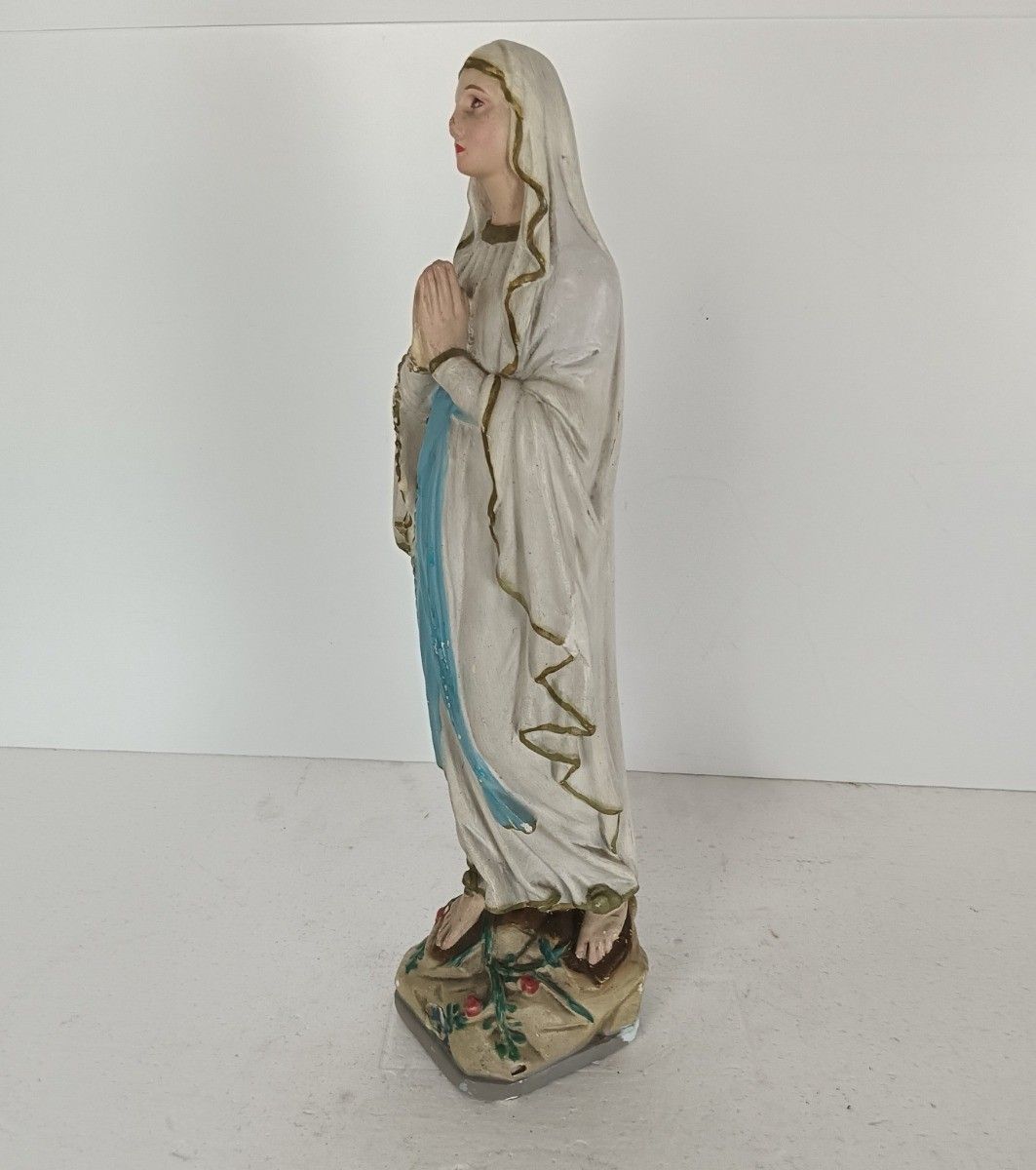 Plaster Vintage Statue Our Lady Of Lourdes Madonna France French Heavy photo 162.0