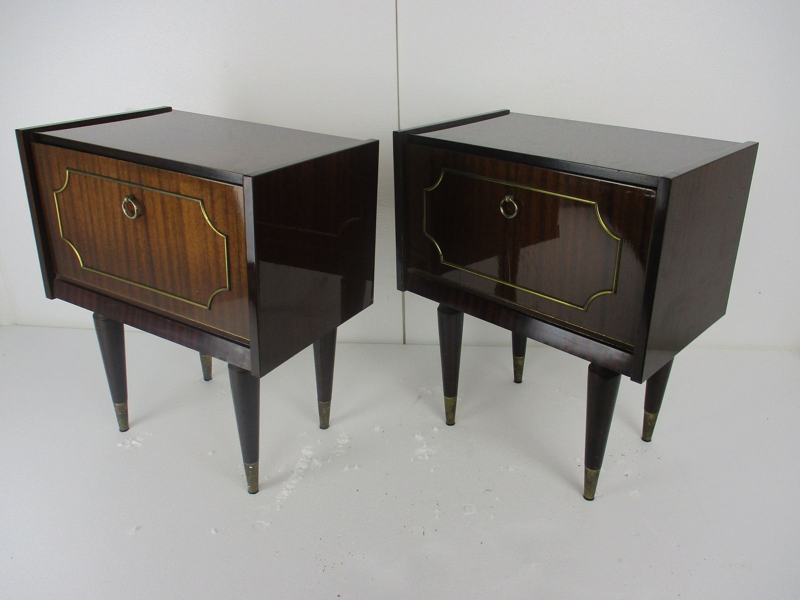 photo furniture Pair Couple Double Vintage Nightstands End Tables Mid Century Modern Wood Retro