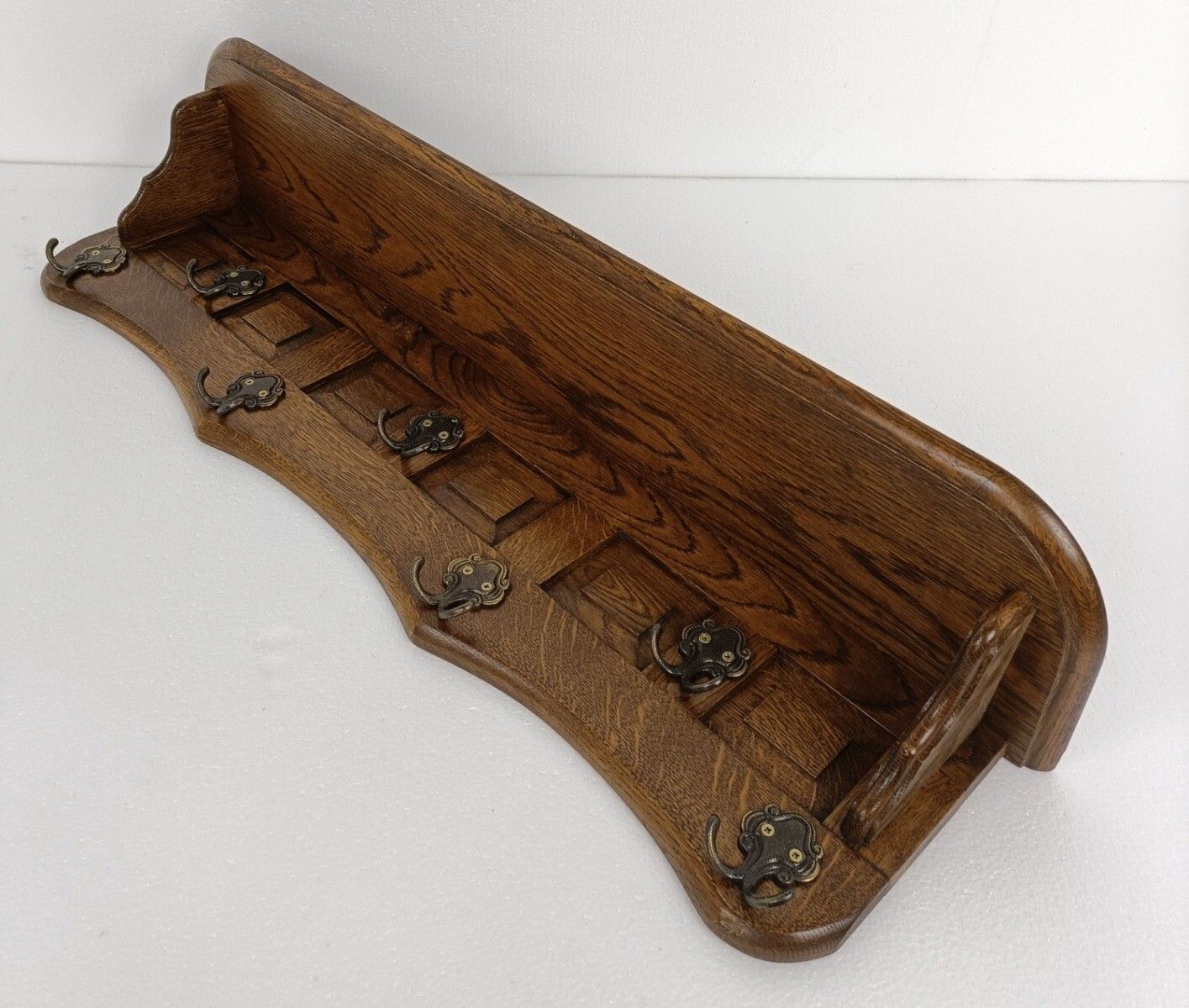 Hand Carved Wood Coat Hat Rack Ornate Breughel Style Wood photo vinterior