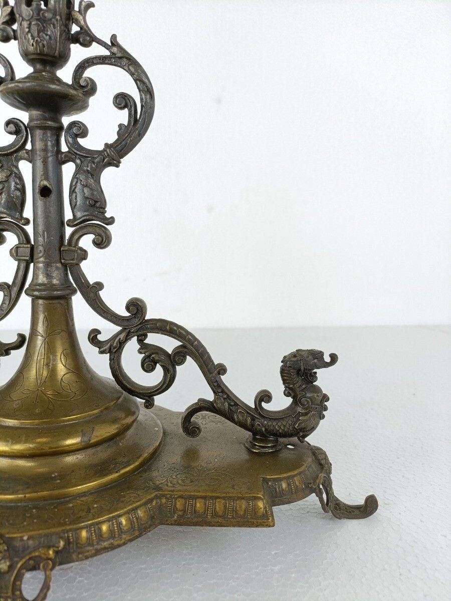 Candle Holder Candle Stick Candelabra Mythical Dragons Fish Antique Art Deco Gor photo for sale