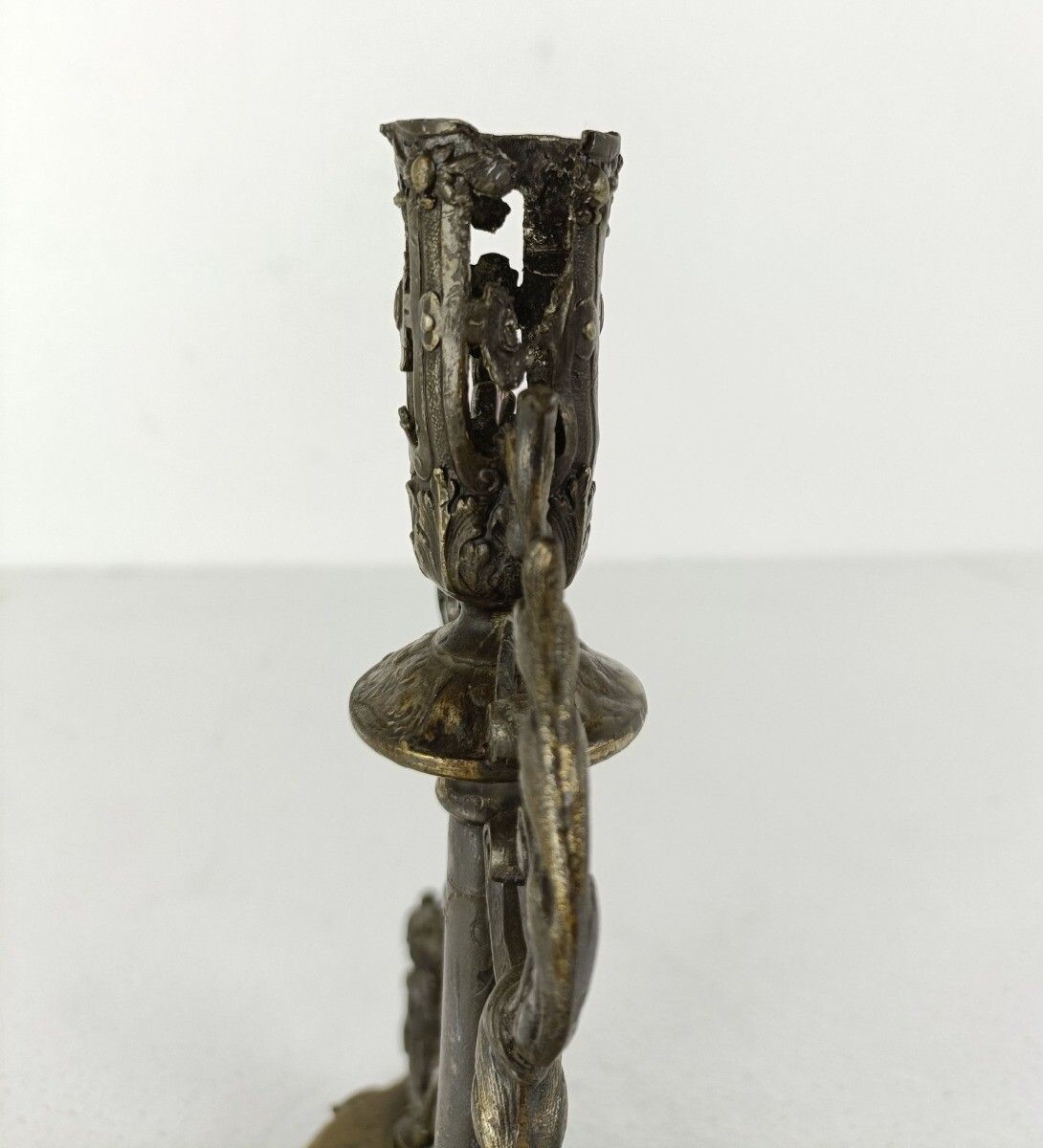 Candle Holder Candle Stick Candelabra Mythical Dragons Fish Antique Art Deco Gor photo vintage