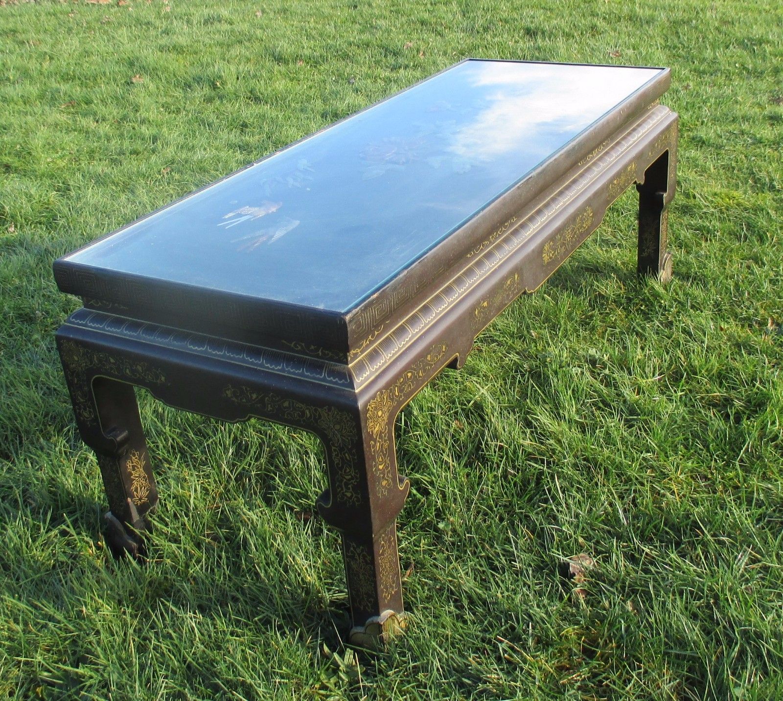 Antique 19th Century Chinese Coffee Table Inlay Jade Landscape Scene Stunning photo for sale