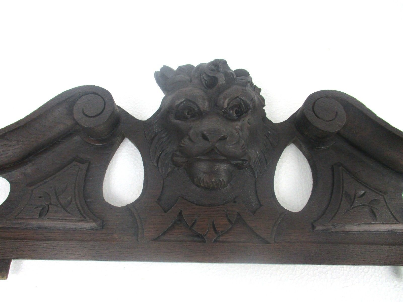 Carved Wood Oak Pediment Over Door Architectural Antique 19thc Lion Head Wow photo furniture