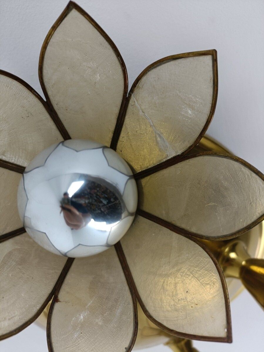 Plafonière Fixture Lamp Flushmount Brass Mother Of Pearl Vintage Gorgeous photo vinterior