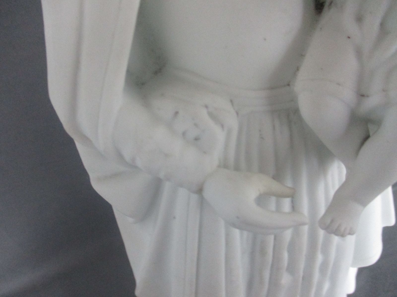 Antique 1900 Bisque Statue Virgin Mary Our Lady Madonna Infant Jesus Marked 14 photo for sale