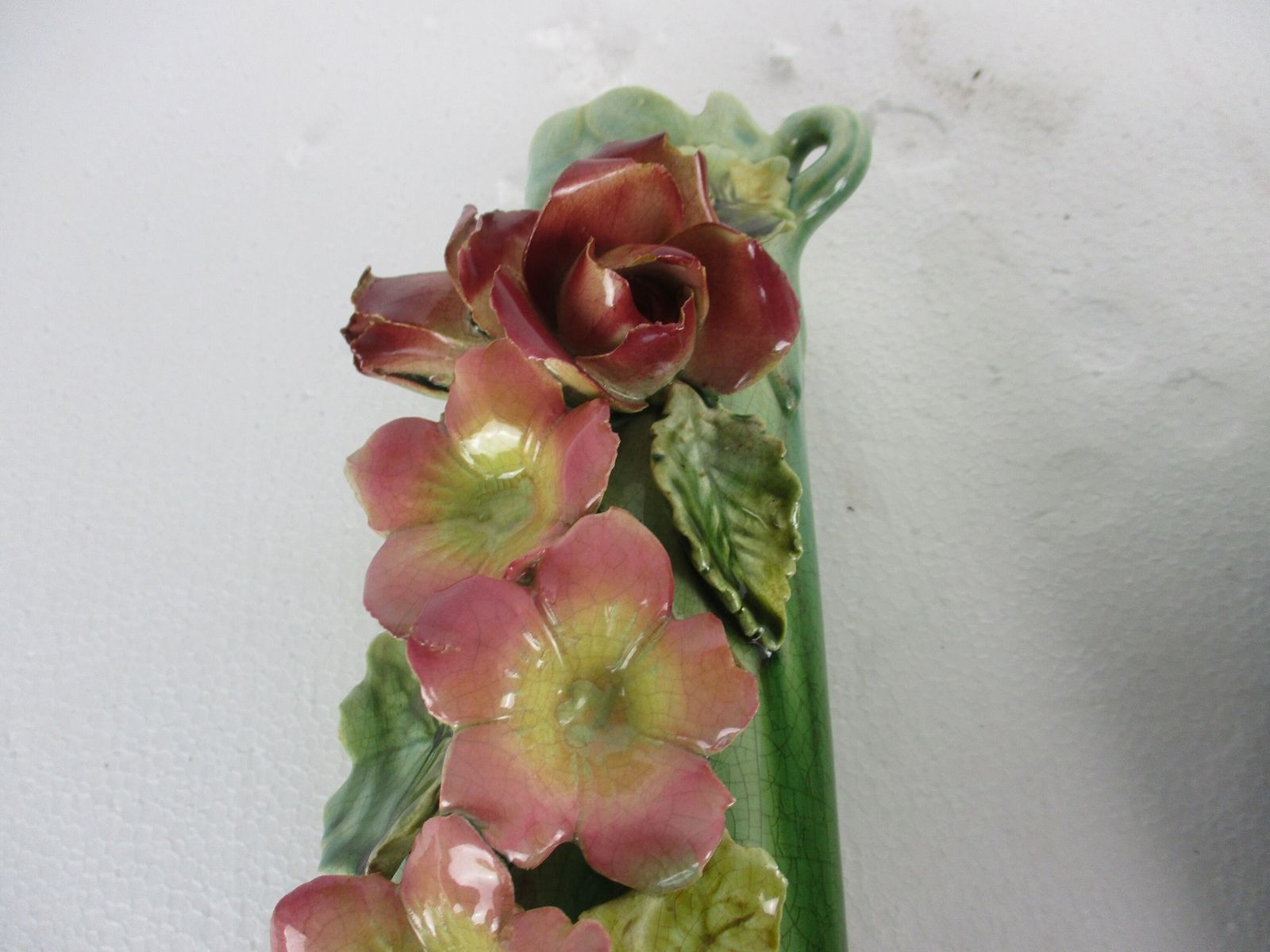 photo for sale Set Of 3 French Barbotine Majolica Vases Planters Centerpiece Pitchers Art Nouve