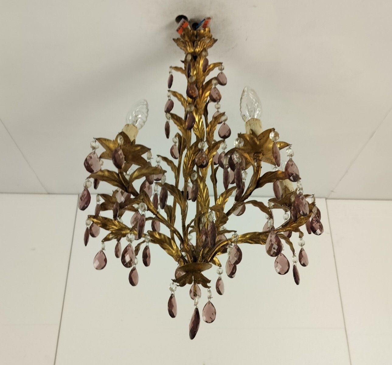 Gold Gilded Florentine Italian Hollywood Regency Chandelier Ambered  Crystals 5 photo vinterior