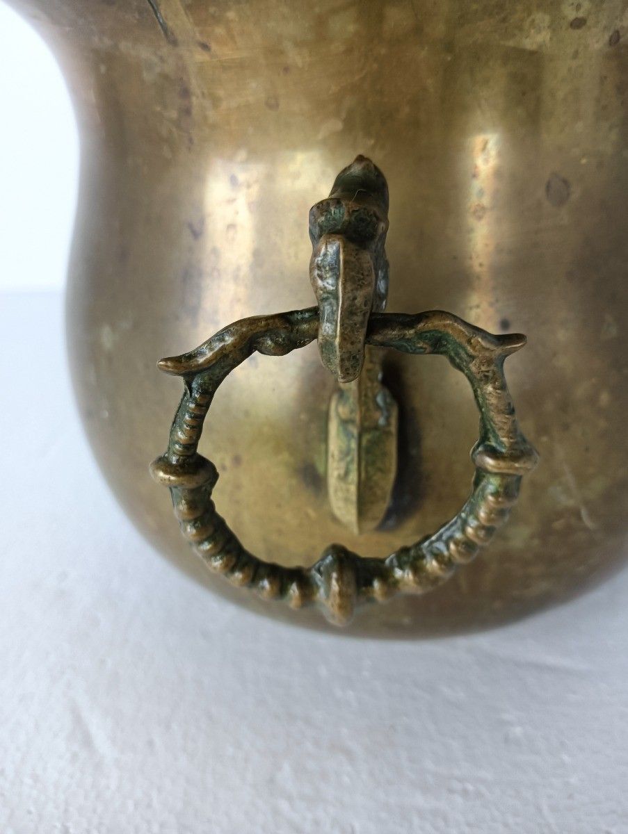 Gothic  Planter Cachepot Vintage Brass Kettle Decorative Dragon Handles Hammered photo furniture