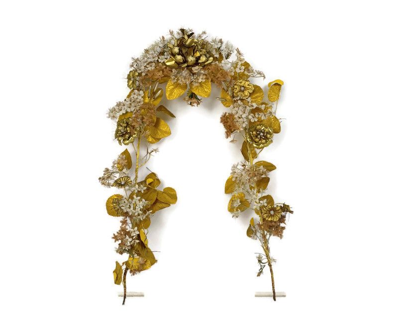 Antique Bridal Wedding Silk Flowers Porcelain Ormolu Wreath Boucquet 19th Centur