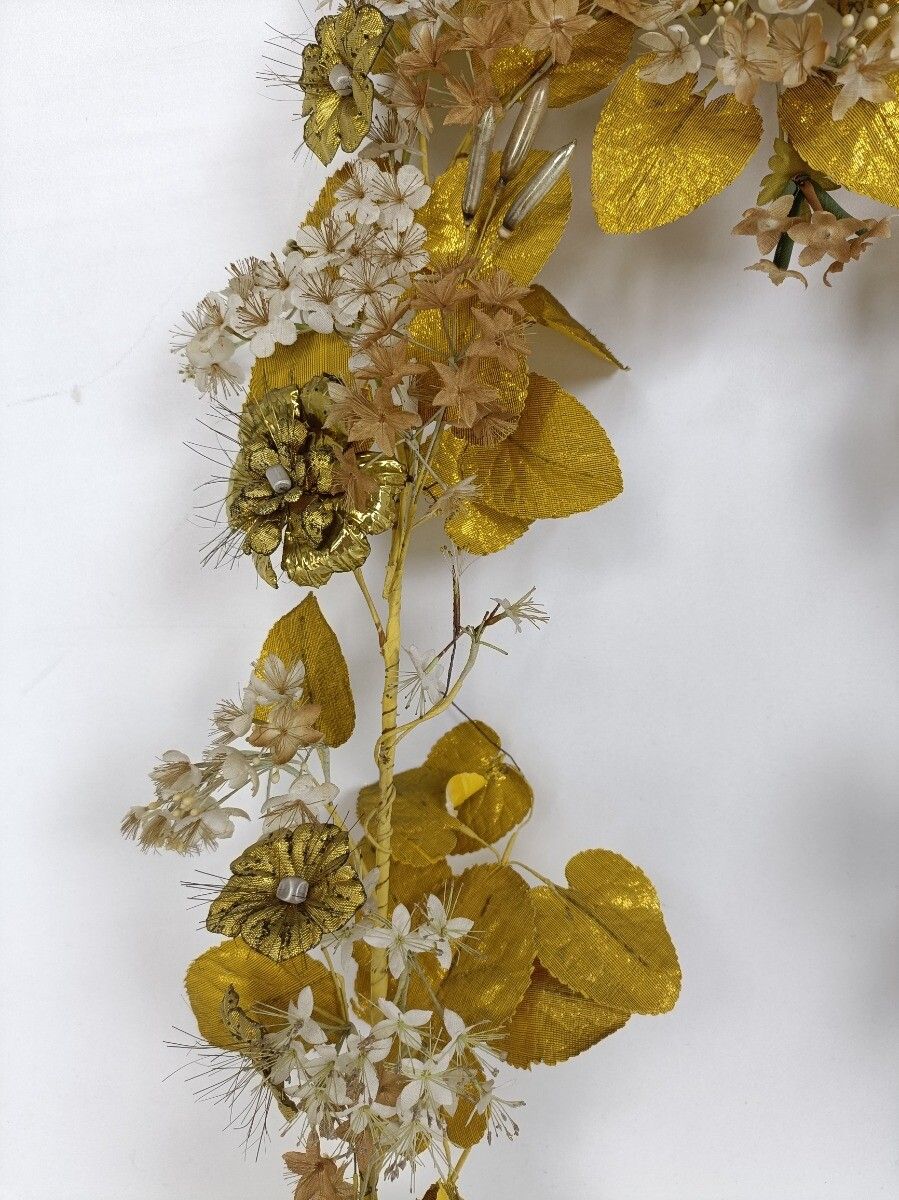 Antique Bridal Wedding Silk Flowers Porcelain Ormolu Wreath Boucquet 19th Centur photo 101.0