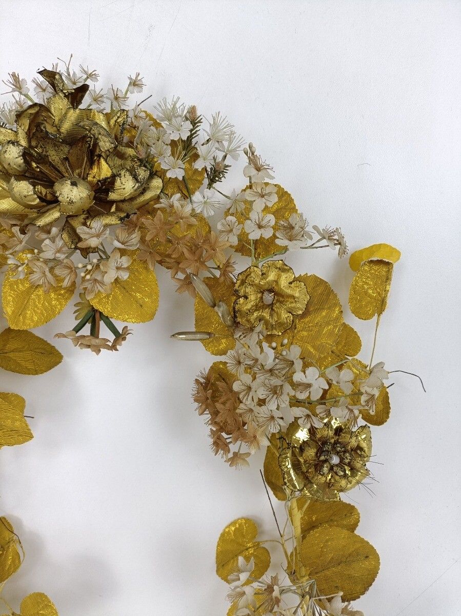 Antique Bridal Wedding Silk Flowers Porcelain Ormolu Wreath Boucquet 19th Centur photo vintage