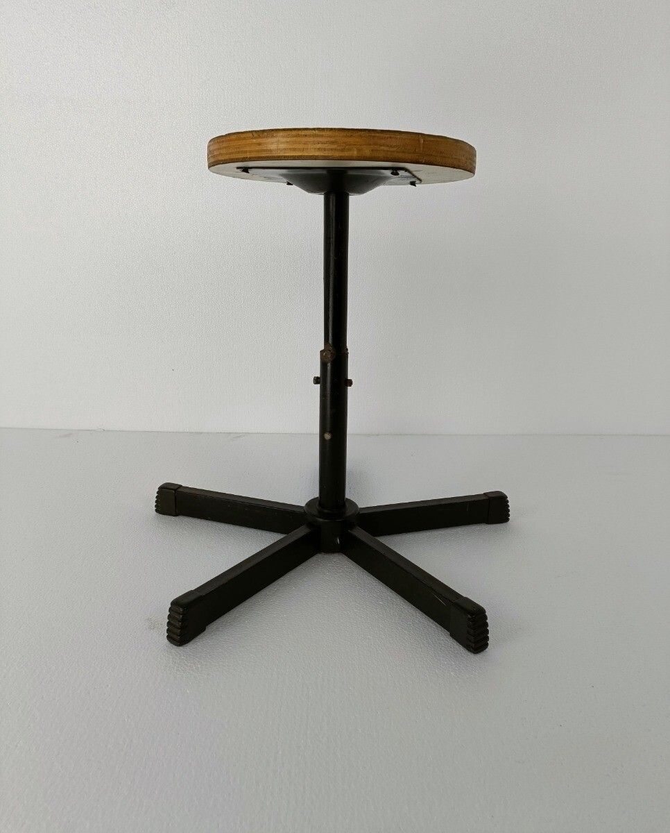 Fifties Swivel Plywood Industrial Adjustable Stool Chair Loft Modernist photo for sale