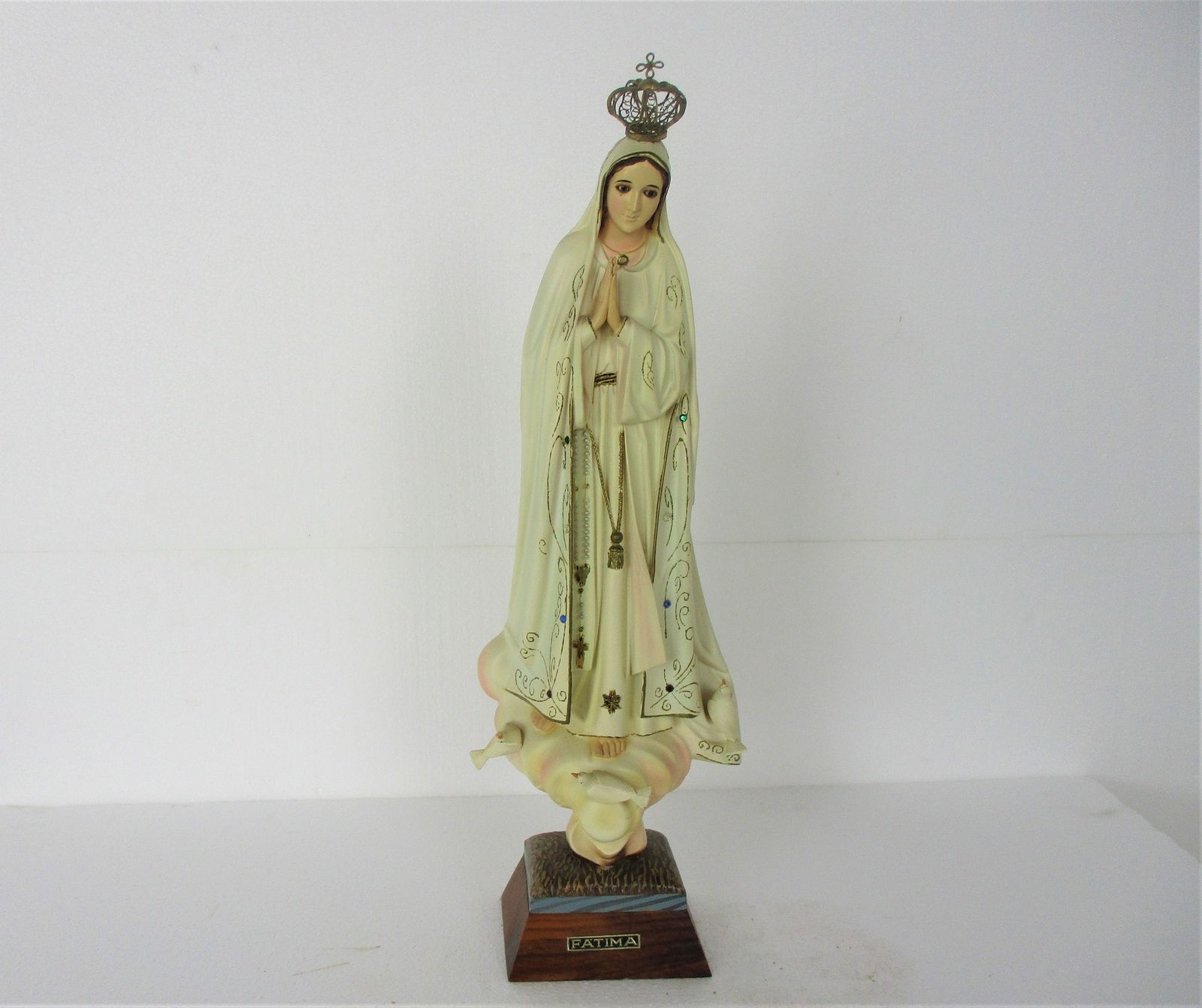 Vintage Our Lady Fatima Resine Statue Glass Eyes Portugal Authentic 18.89" photo furniture