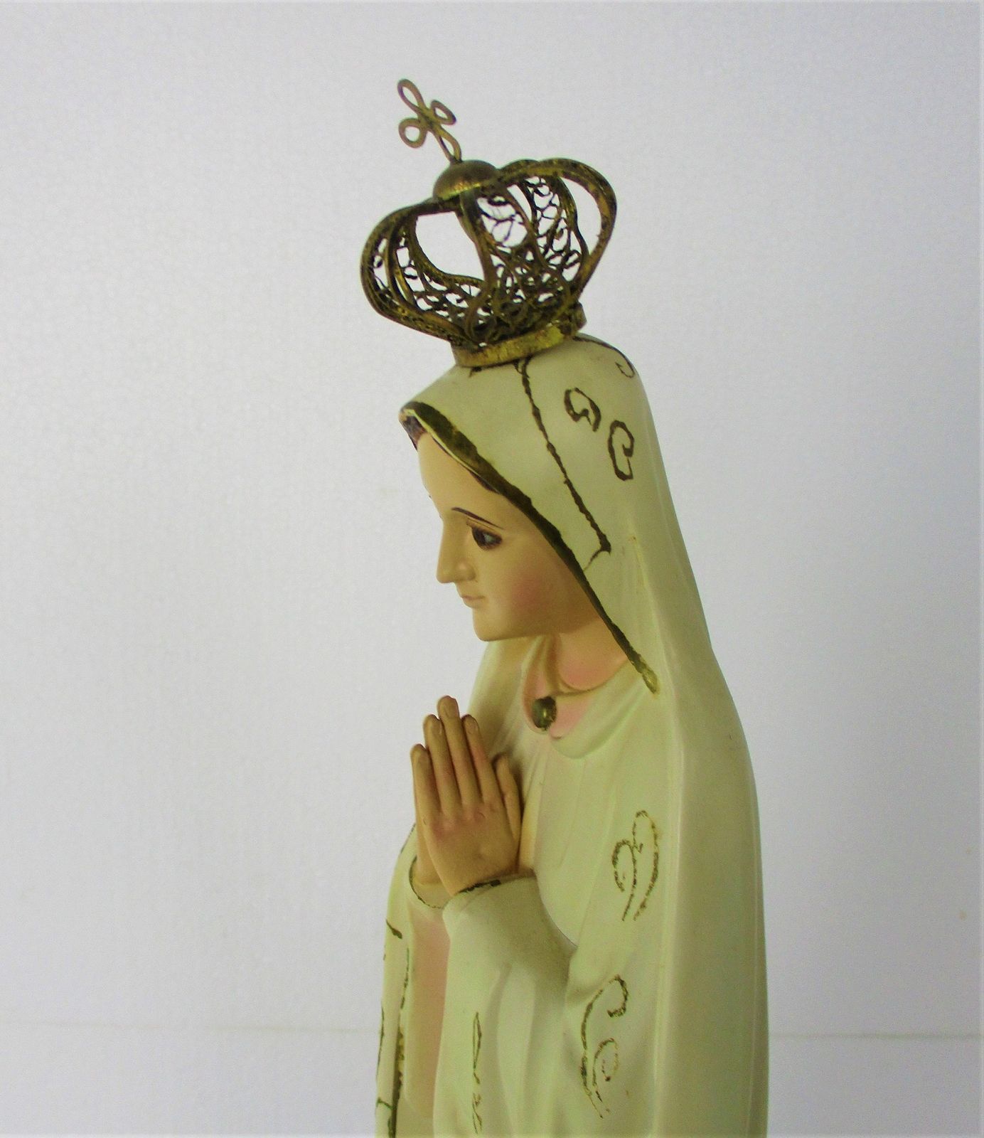 Vintage Our Lady Fatima Resine Statue Glass Eyes Portugal Authentic 18.89" photo buy