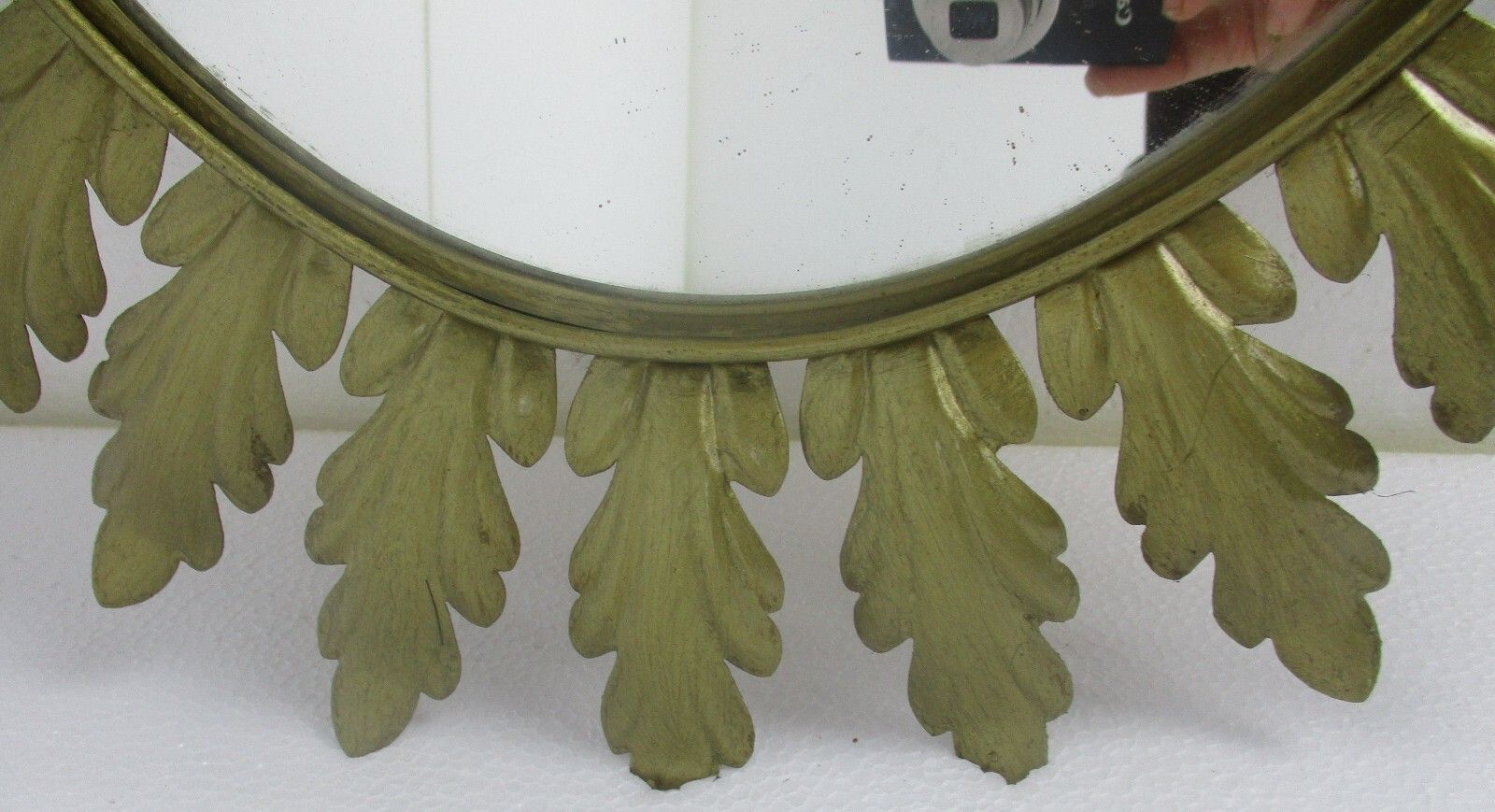 Mid Century Modern Large Ornate Oval Wall Hanging Mirror De Knudt Brass Leafs photo for sale