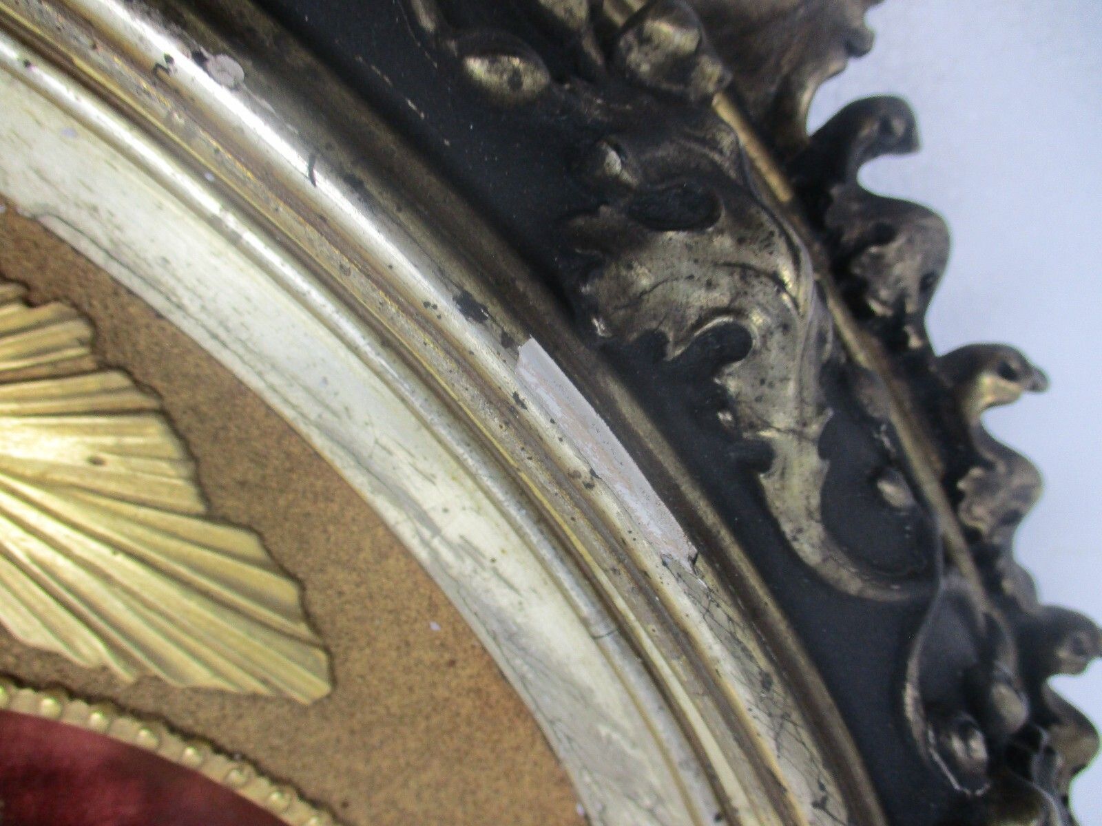 photo for sale Antique Ornate Frame  Convex Glass Dome Crucifixion Lamb Of God Plaster Wood Wow