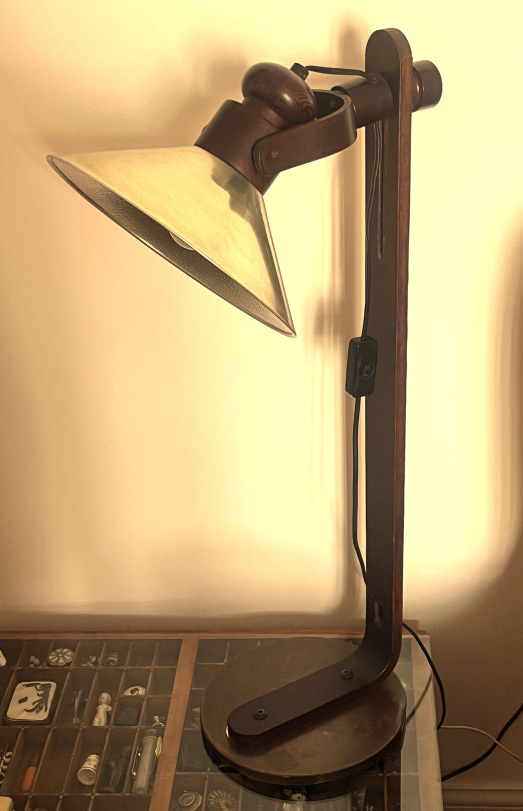 175.0 1970's Midcentury Modern Swedish Borje Claes Norlett Elit Wood And Brass Table Lamp. Working. photo