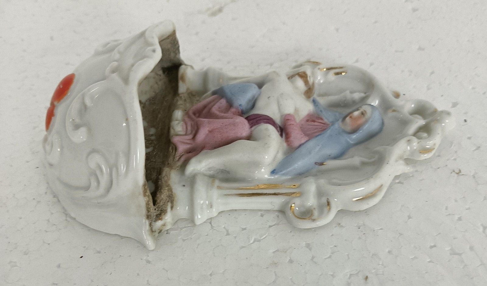 Antique Holy Water Font Vessel Porcelain Pieta Virgin Mary Jesus Christ photo vintage