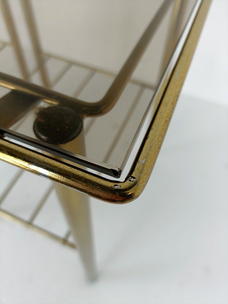 Couple Hollywood Regency Side Occasional Tables Plant Stands Brass Smoked Glass photo buy
