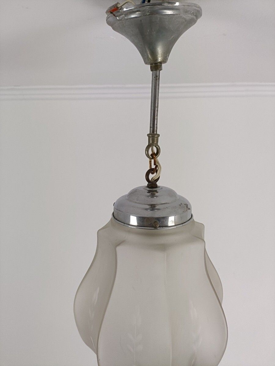 Skyscraper Pendant Lantern Chandelier  Ceiling Light Frosted Etched Glass Art De photo for sale