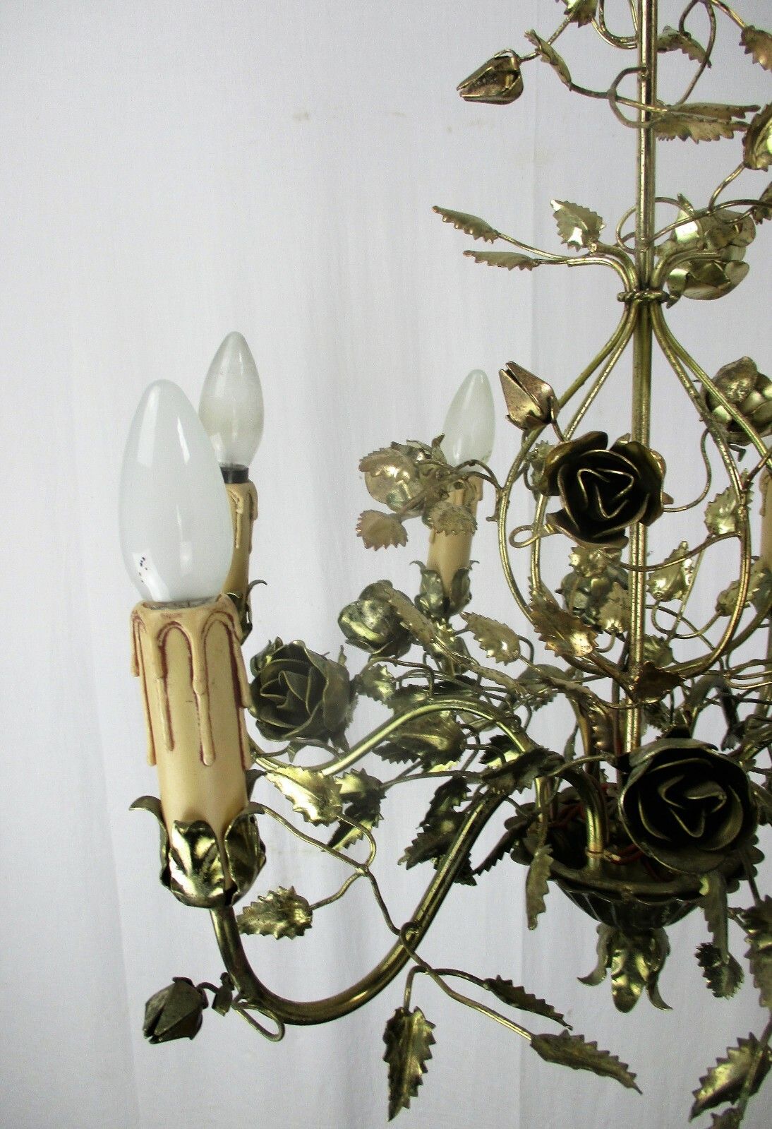 photo for sale Hollywood Regency Chandelier 6 Lights Brass Flowers Leafs Basket Htf Lovely
